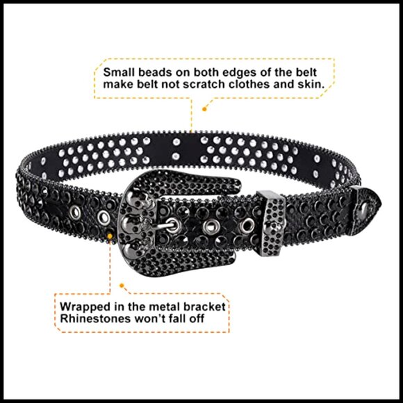 Rhinestone Studded Western Belt Faux Leather Bling Cowgirl Cowboy Accessory - Picture 4 of 6